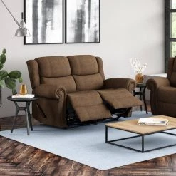 60.5 in. Distressed Saddle Brown Polyester 2-Seater Reclining Loveseat with Nailheads by ProLounger -DealsProLounger Store saddle brown prolounger sofas couches rcl60 nks89 2s 31 1000