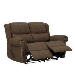 60.5 in. Distressed Saddle Brown Polyester 2-Seater Reclining Loveseat with Nailheads by ProLounger
