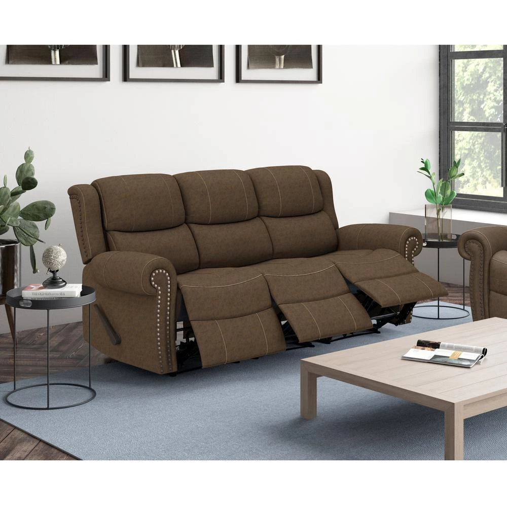 Distressed Saddle Brown Faux Leather 3-Seat Rolled Arm Wall Hugger Recliner Sofa by ProLounger 11 Distressed Saddle Brown Faux Leather 3-Seat Rolled Arm Wall Hugger Recliner Sofa by ProLounger - Image 9