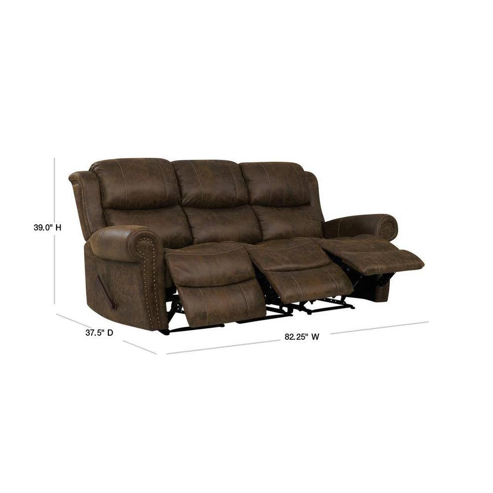 Distressed Saddle Brown Faux Leather 3-Seat Rolled Arm Wall Hugger Recliner Sofa by ProLounger 5 Distressed Saddle Brown Faux Leather 3-Seat Rolled Arm Wall Hugger Recliner Sofa by ProLounger - Image 3
