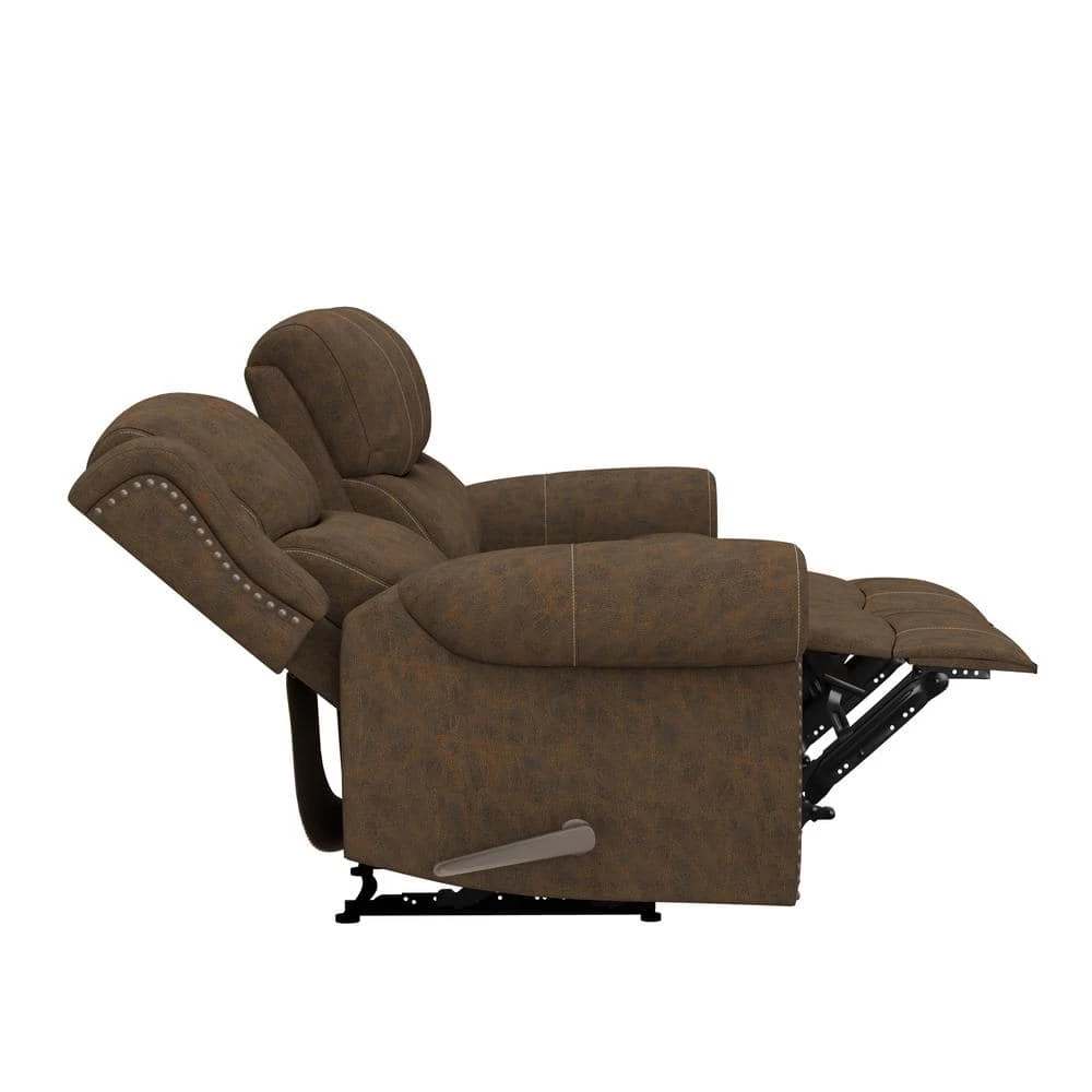 Distressed Saddle Brown Faux Leather 3-Seat Rolled Arm Wall Hugger Recliner Sofa by ProLounger 4 Distressed Saddle Brown Faux Leather 3-Seat Rolled Arm Wall Hugger Recliner Sofa by ProLounger - Image 2