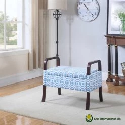 Sky Blue Vanity Wooden Arm Storage Seat by ORE International