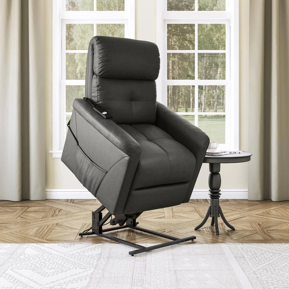 Modern Style in Slate Gray Suede-like Fabric with Round Arms Power Recline and Lift Chair by ProLounger 10 Modern Style in Slate Gray Suede-like Fabric with Round Arms Power Recline and Lift Chair by ProLounger - Image 8