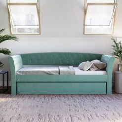Hester Teal Contemporary Upholstered Velour Twin Size Daybed with Trundle by Boyd Sleep 9 Hester Teal Contemporary Upholstered Velour Twin Size Daybed with Trundle by Boyd Sleep -DealsProLounger Store teal boyd sleep daybeds ken947tevelcbtw 31 1000