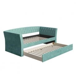 Hester Teal Contemporary Upholstered Velour Twin Size Daybed with Trundle by Boyd Sleep