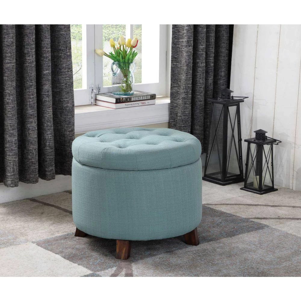 20.25 in. Teal Green Tufted Storage Ottoman with Legs by ORE International 6 20.25 in. Teal Green Tufted Storage Ottoman with Legs by ORE International - Image 4