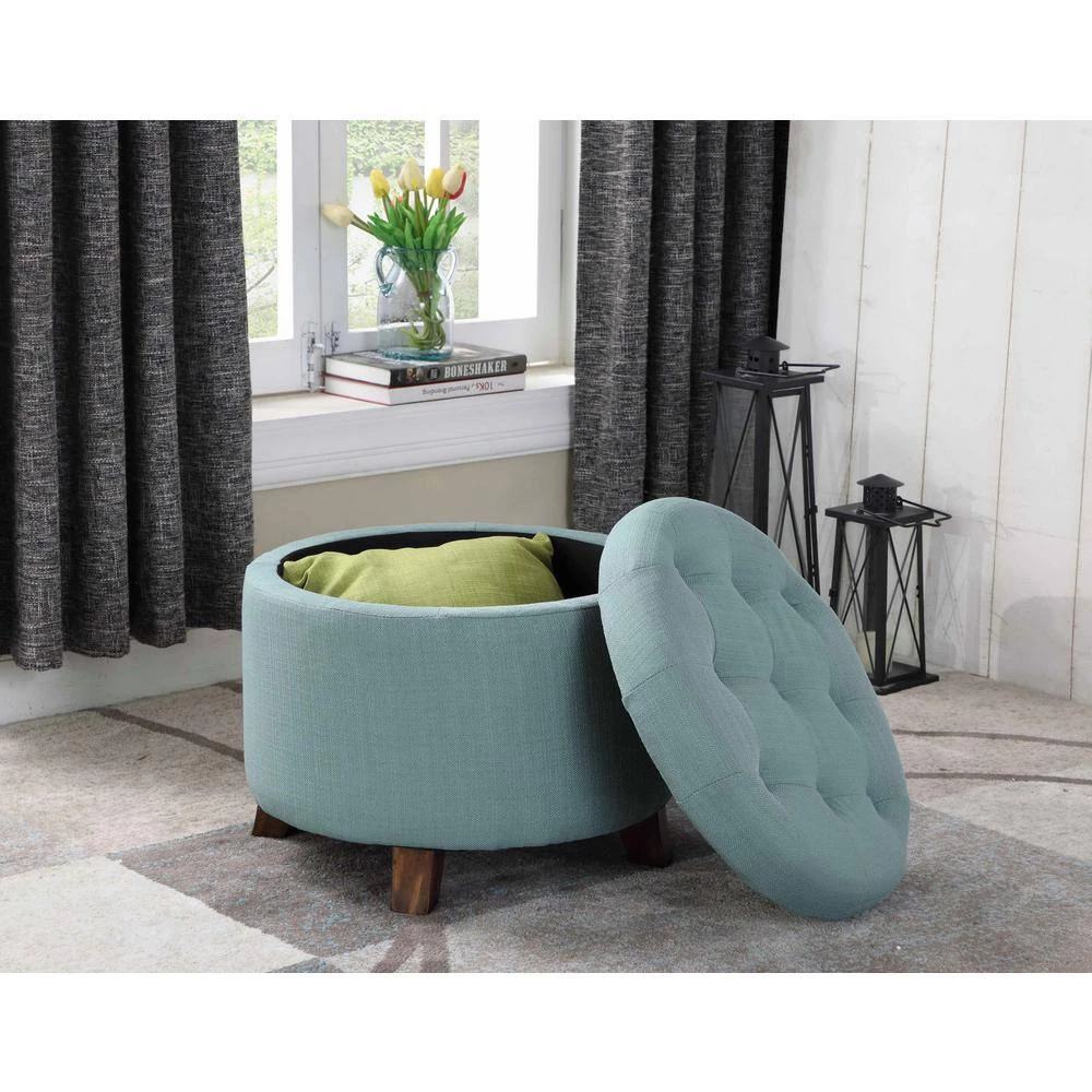 20.25 in. Teal Green Tufted Storage Ottoman with Legs by ORE International 4 20.25 in. Teal Green Tufted Storage Ottoman with Legs by ORE International - Image 2