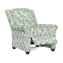 Round Arm Turquoise Green Multi-Floral Garden Inspired Print Fabric Push Back Recliner by ProLounger