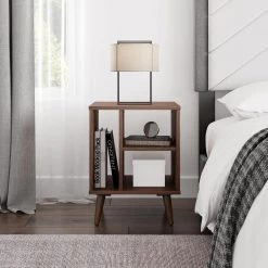 Willis Mid-Century Modern 3-Shelf Walnut Nightstand (20.5 in. H x 15.5 in. W x 15.5 in. D) by Boyd Sleep -DealsProLounger Store walnut boyd sleep nightstands amwwt660nt 31 1000