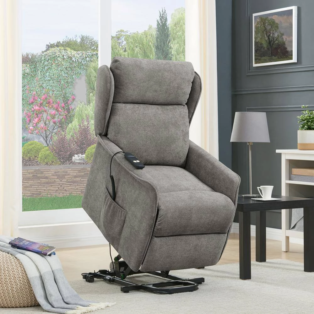 Classic Warm Gray Chenille Power Recline and Lift Wingback Chair by ProLounger 15 Classic Warm Gray Chenille Power Recline and Lift Wingback Chair by ProLounger - Image 13