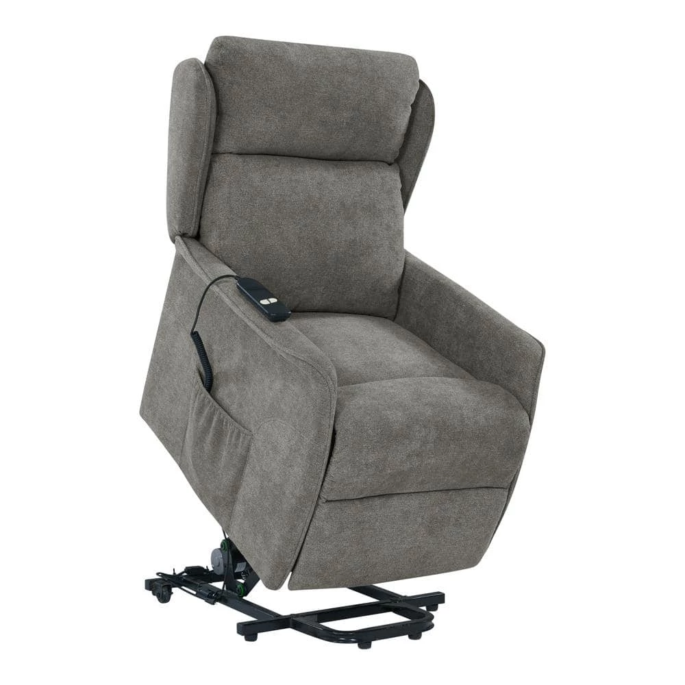 Classic Warm Gray Chenille Power Recline and Lift Wingback Chair by ProLounger 3 Classic Warm Gray Chenille Power Recline and Lift Wingback Chair by ProLounger