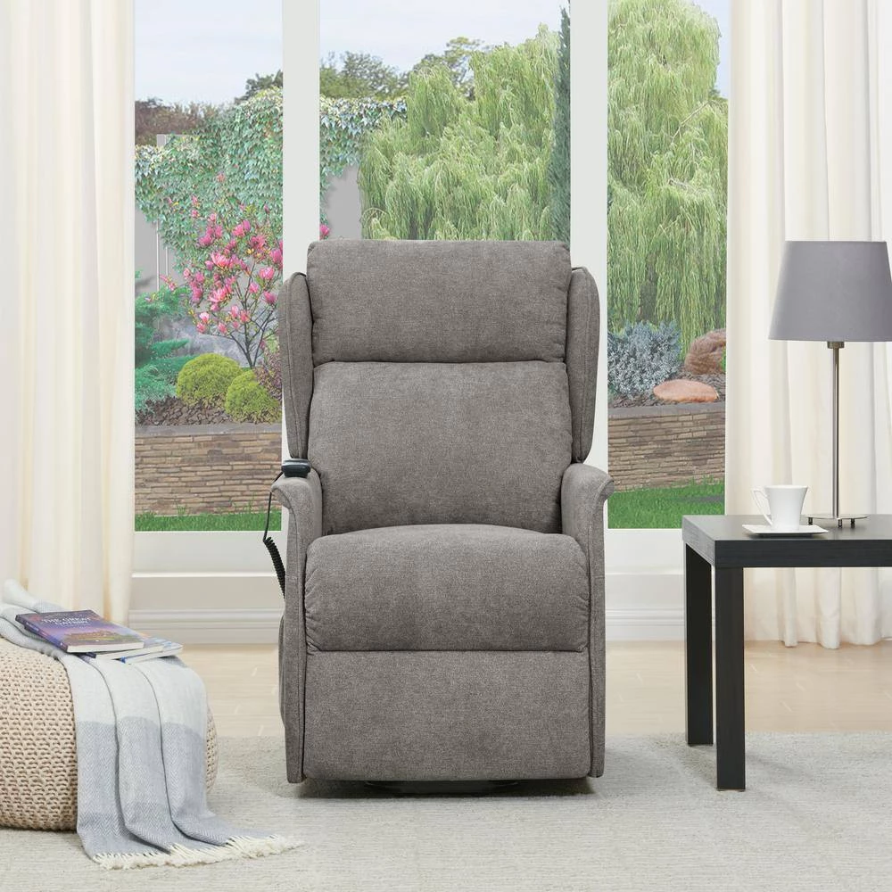 Classic Warm Gray Chenille Power Recline and Lift Wingback Chair by ProLounger 9 Classic Warm Gray Chenille Power Recline and Lift Wingback Chair by ProLounger - Image 7