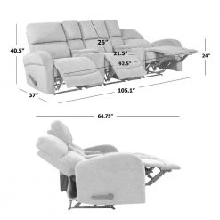 Warm Gray Chenille Recliner Sofa with Storage Console and USB Ports (3-Seat) by ProLounger -DealsProLounger Store warm gray prolounger sofas couches rcl53 brm16 3sc 1d 1000