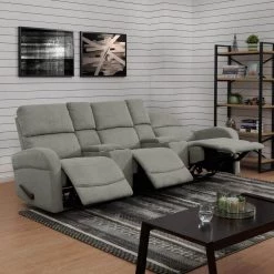 Warm Gray Chenille Recliner Sofa with Storage Console and USB Ports (3-Seat) by ProLounger -DealsProLounger Store warm gray prolounger sofas couches rcl53 brm16 3sc c3 1000