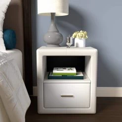 Vivian in White with Drawers Faux Leather Upholstered Nightstand by Boyd Sleep 11 Vivian in White with Drawers Faux Leather Upholstered Nightstand by Boyd Sleep -DealsProLounger Store white faux leather boyd sleep nightstands lonswh157 31 1000