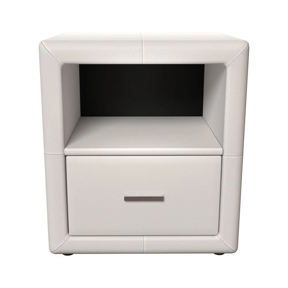 Vivian in White with Drawers Faux Leather Upholstered Nightstand by Boyd Sleep 6 Vivian in White with Drawers Faux Leather Upholstered Nightstand by Boyd Sleep - Image 4
