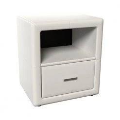 Vivian in White with Drawers Faux Leather Upholstered Nightstand by Boyd Sleep