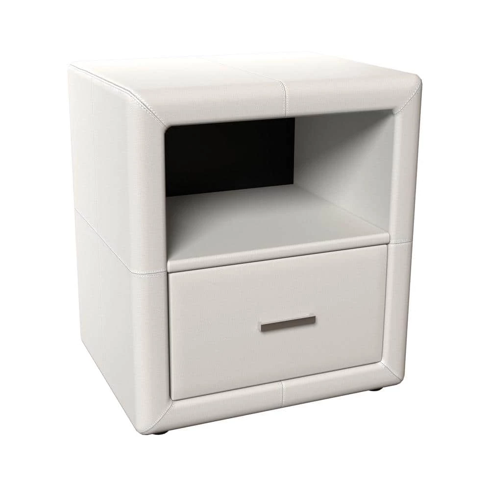 Vivian in White with Drawers Faux Leather Upholstered Nightstand by Boyd Sleep 3 Vivian in White with Drawers Faux Leather Upholstered Nightstand by Boyd Sleep