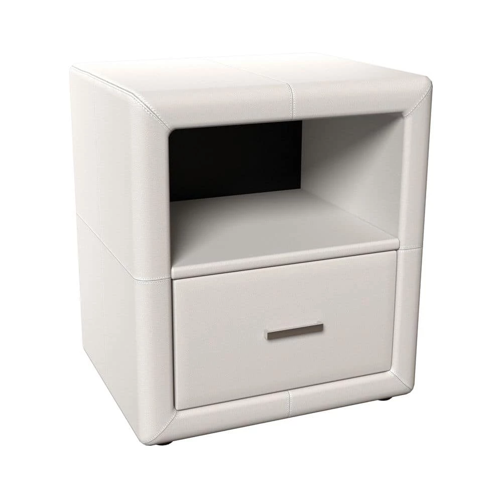 Vivian in White with Drawers Faux Leather Upholstered Nightstand by Boyd Sleep 4 Vivian in White with Drawers Faux Leather Upholstered Nightstand by Boyd Sleep - Image 2