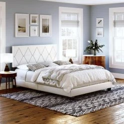 Danica White Faux Leather Full Upholstered Platform Bed Frame by Boyd Sleep -DealsProLounger Store white faux leather boyd sleep platform beds chwt204db 31 1000