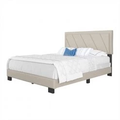 Sadira White Linen King Upholstered Platform Bed Frame by Boyd Sleep