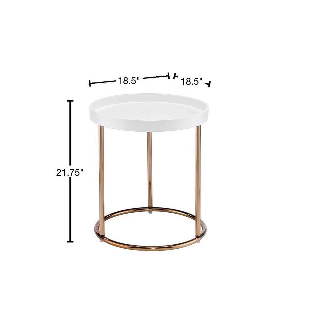 18.5 in. x 21.75 in. White Round Wood Edie Mid-Century Lipped Edge Side Table with Copper Legs by ORE International 5 18.5 in. x 21.75 in. White Round Wood Edie Mid-Century Lipped Edge Side Table with Copper Legs by ORE International - Image 3