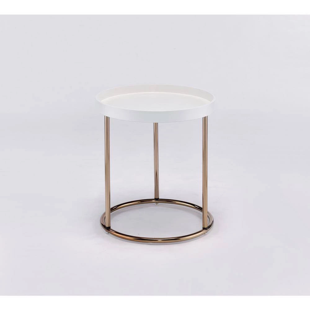 18.5 in. x 21.75 in. White Round Wood Edie Mid-Century Lipped Edge Side Table with Copper Legs by ORE International 7 18.5 in. x 21.75 in. White Round Wood Edie Mid-Century Lipped Edge Side Table with Copper Legs by ORE International - Image 5
