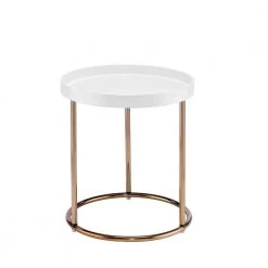 18.5 in. x 21.75 in. White Round Wood Edie Mid-Century Lipped Edge Side Table with Copper Legs by ORE International