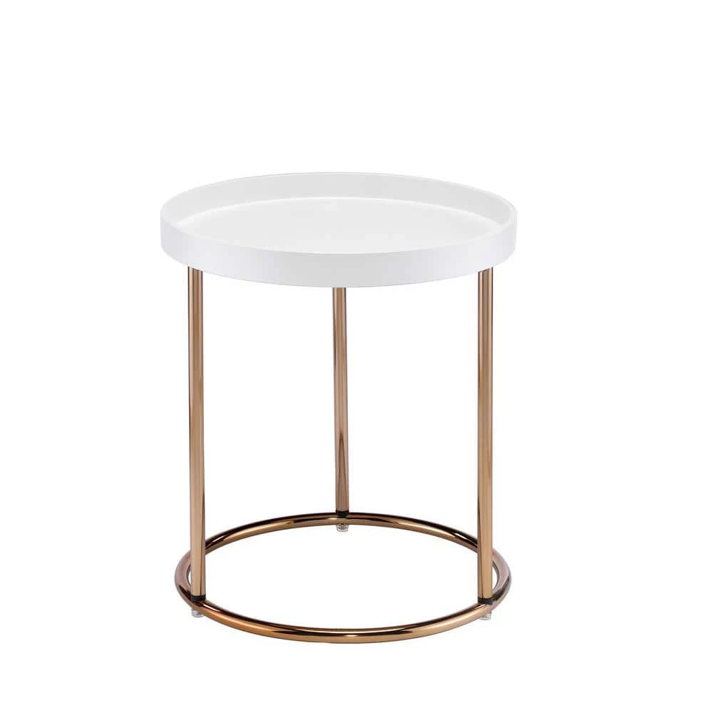 18.5 in. x 21.75 in. White Round Wood Edie Mid-Century Lipped Edge Side Table with Copper Legs by ORE International 3 18.5 in. x 21.75 in. White Round Wood Edie Mid-Century Lipped Edge Side Table with Copper Legs by ORE International