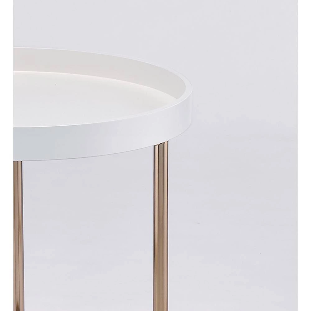 18.5 in. x 21.75 in. White Round Wood Edie Mid-Century Lipped Edge Side Table with Copper Legs by ORE International 4 18.5 in. x 21.75 in. White Round Wood Edie Mid-Century Lipped Edge Side Table with Copper Legs by ORE International - Image 2